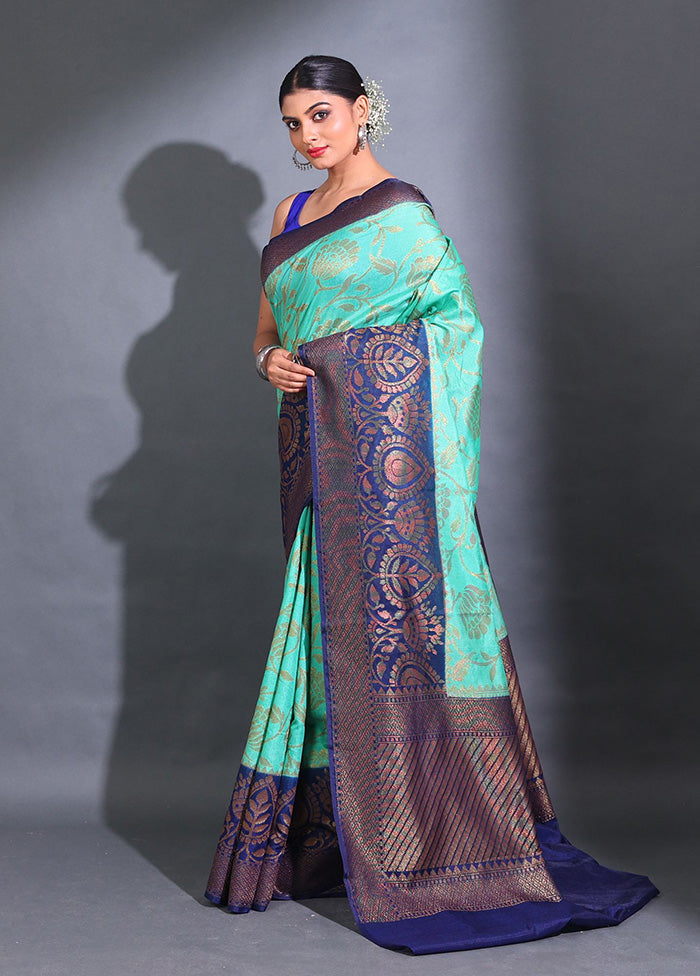 Sea Green Spun Silk Saree With Blouse Piece - Indian Silk House Agencies