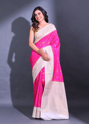 Fuchsia Spun Silk Saree With Blouse Piece - Indian Silk House Agencies