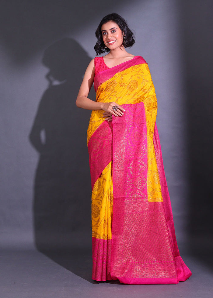 Yellow Spun Silk Saree With Blouse Piece - Indian Silk House Agencies