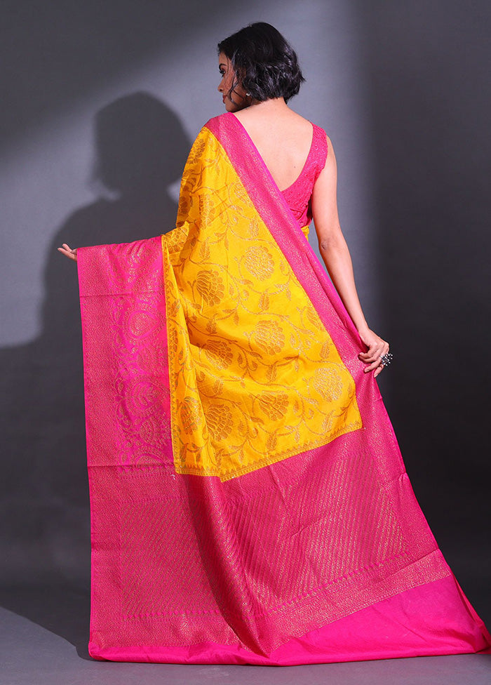 Yellow Spun Silk Saree With Blouse Piece - Indian Silk House Agencies