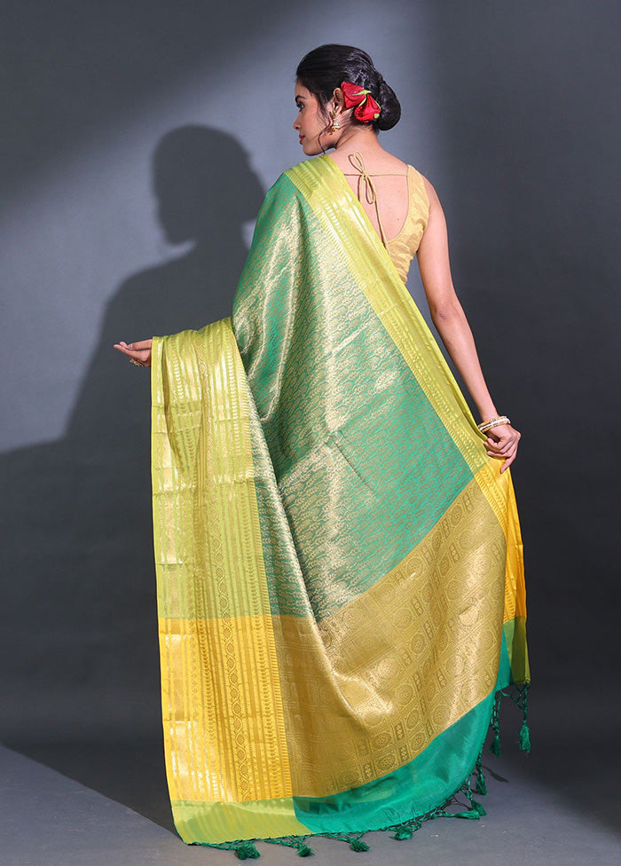 Green Spun Silk Saree With Blouse Piece - Indian Silk House Agencies