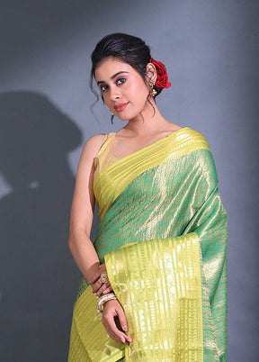 Green Spun Silk Saree With Blouse Piece - Indian Silk House Agencies