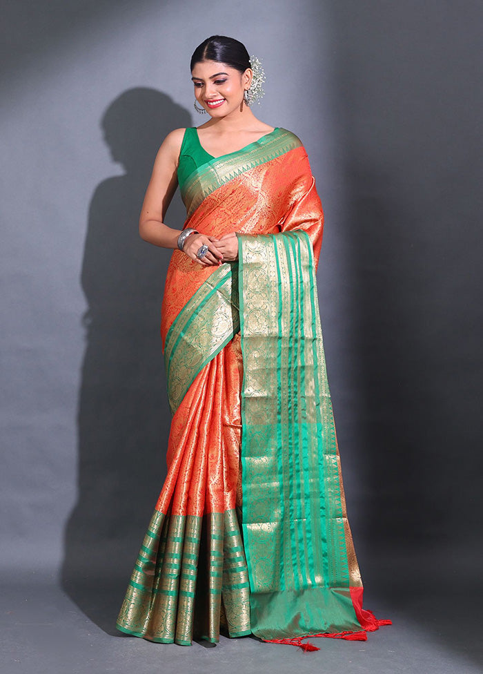 Red Spun Silk Saree With Blouse Piece - Indian Silk House Agencies