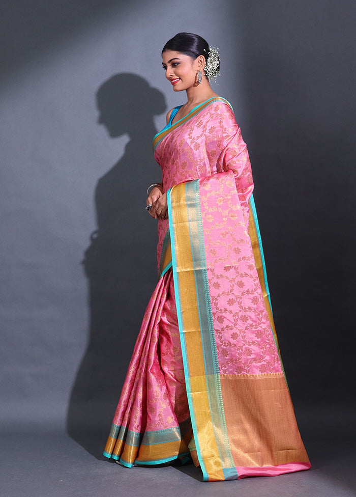 Pink Spun Silk Saree With Blouse Piece - Indian Silk House Agencies