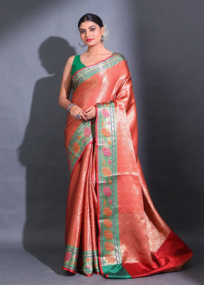 Red Spun Silk Saree With Blouse Piece - Indian Silk House Agencies