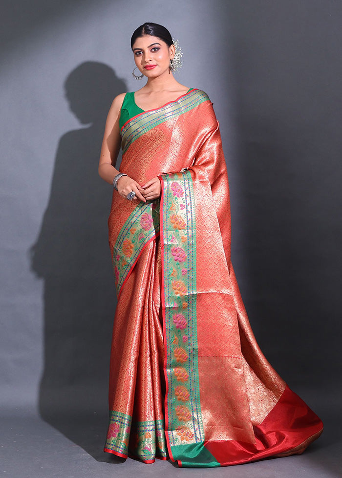 Red Spun Silk Saree With Blouse Piece - Indian Silk House Agencies