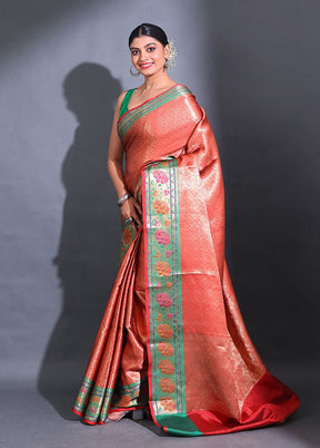 Red Spun Silk Saree With Blouse Piece - Indian Silk House Agencies