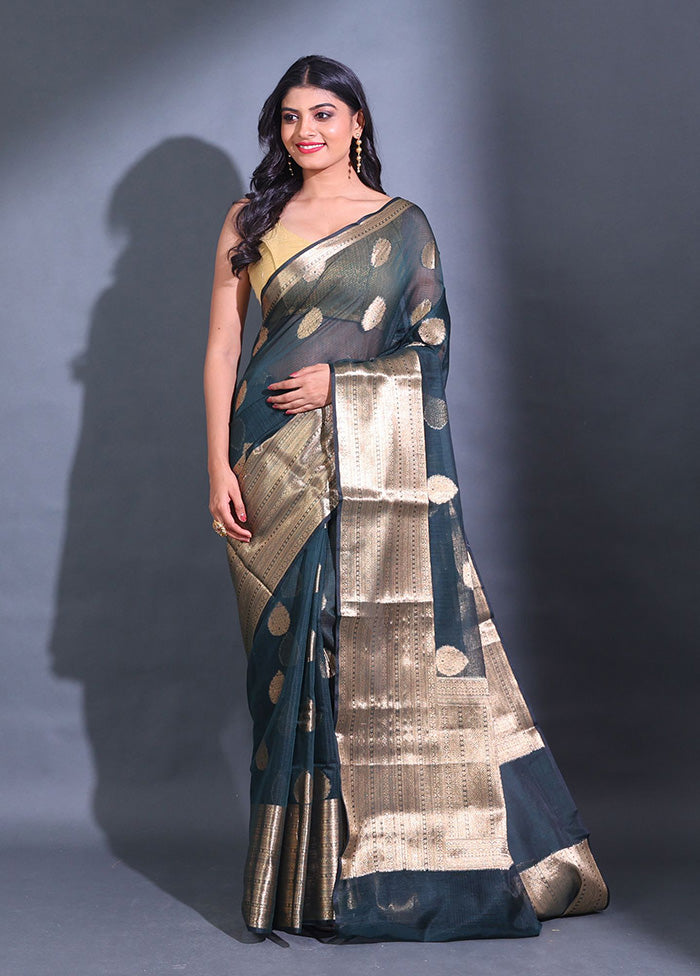 Green Spun Silk Saree With Blouse Piece - Indian Silk House Agencies