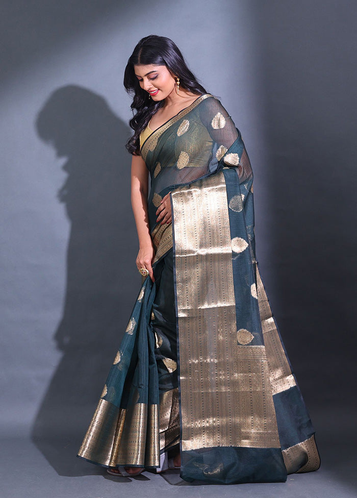 Green Spun Silk Saree With Blouse Piece - Indian Silk House Agencies