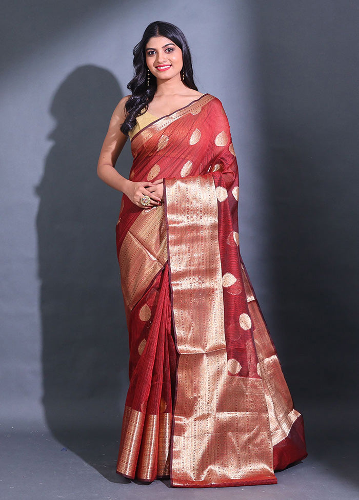 Maroon Spun Silk Saree With Blouse Piece - Indian Silk House Agencies