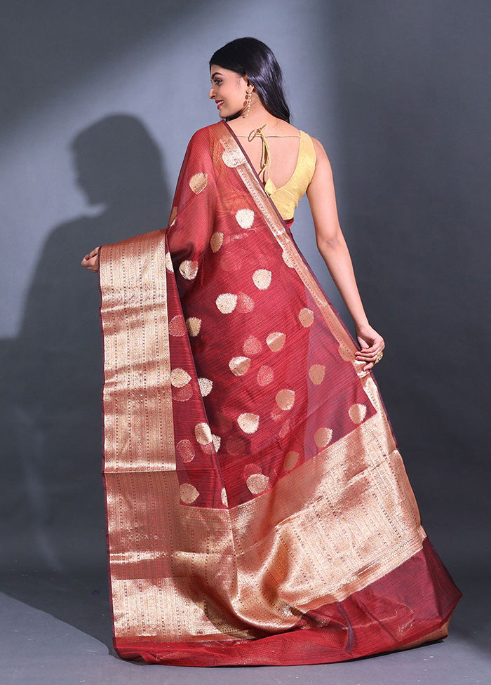 Maroon Spun Silk Saree With Blouse Piece - Indian Silk House Agencies