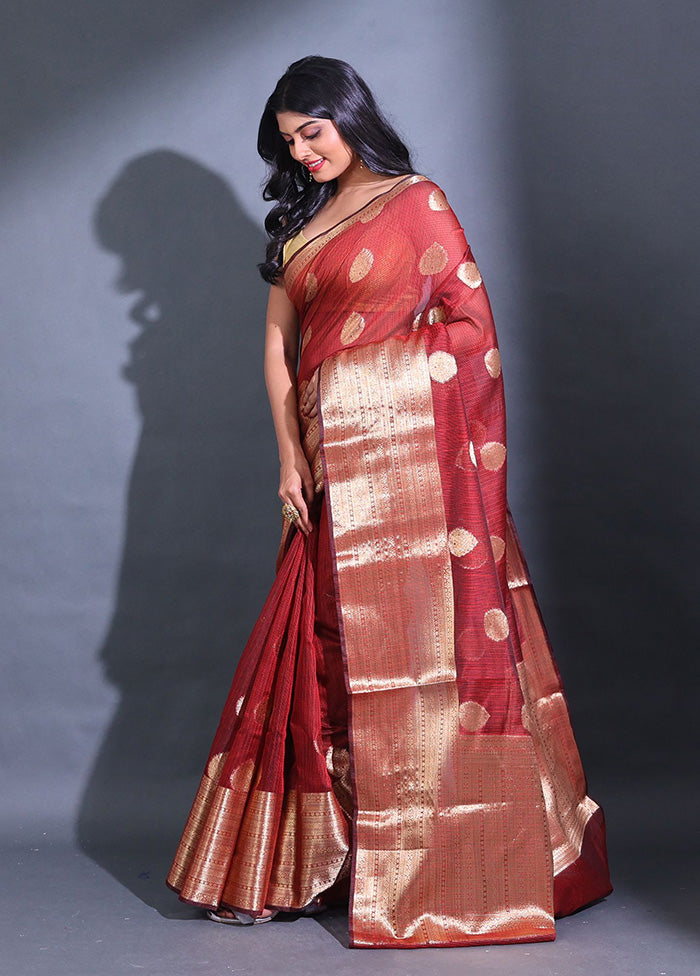 Maroon Spun Silk Saree With Blouse Piece - Indian Silk House Agencies