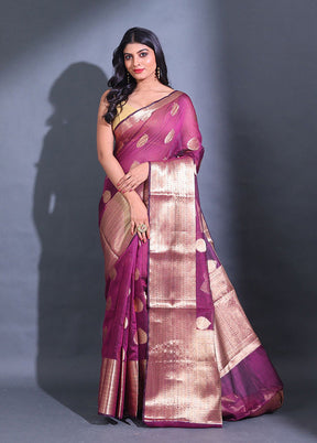 Magenta Spun Silk Saree With Blouse Piece - Indian Silk House Agencies