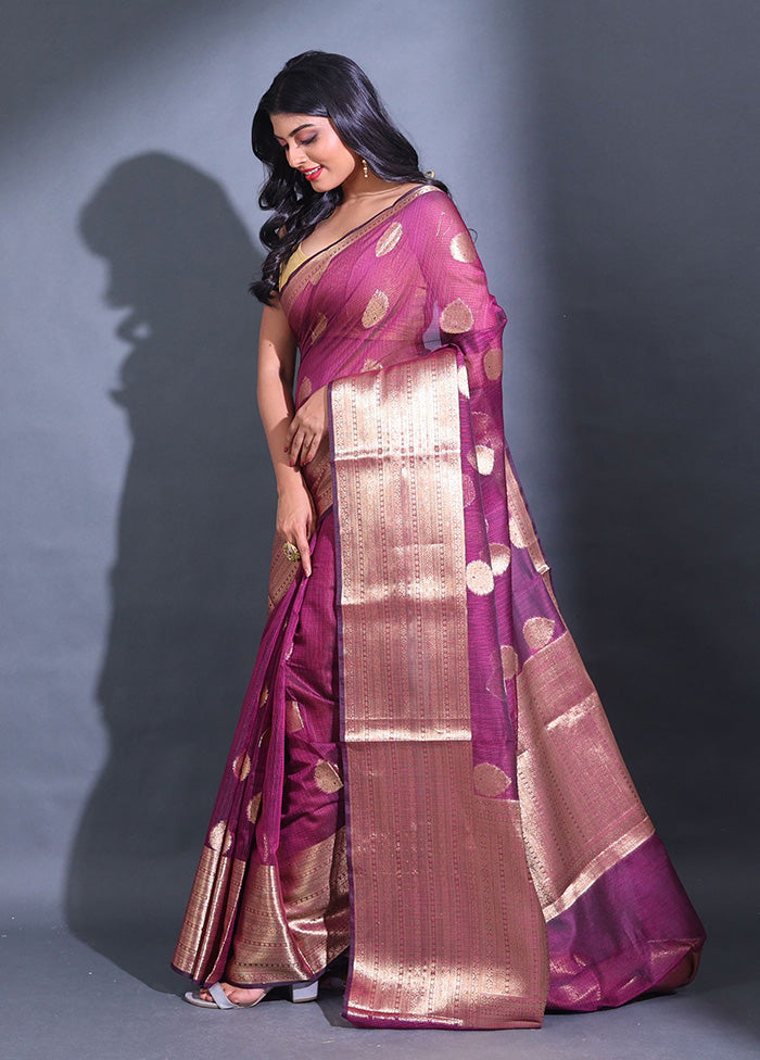 Magenta Spun Silk Saree With Blouse Piece - Indian Silk House Agencies