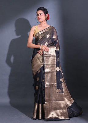 Black Spun Silk Saree With Blouse Piece - Indian Silk House Agencies