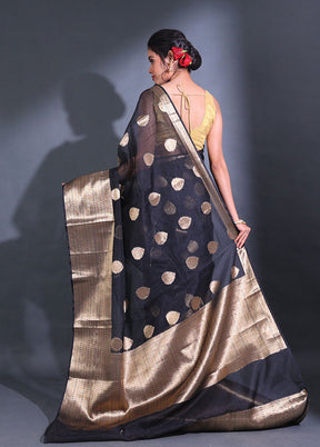 Black Spun Silk Saree With Blouse Piece - Indian Silk House Agencies