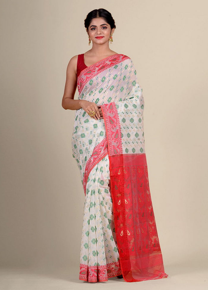 Off White Cotton Handwoven Jamdani Saree Without Blouse Piece - Indian Silk House Agencies