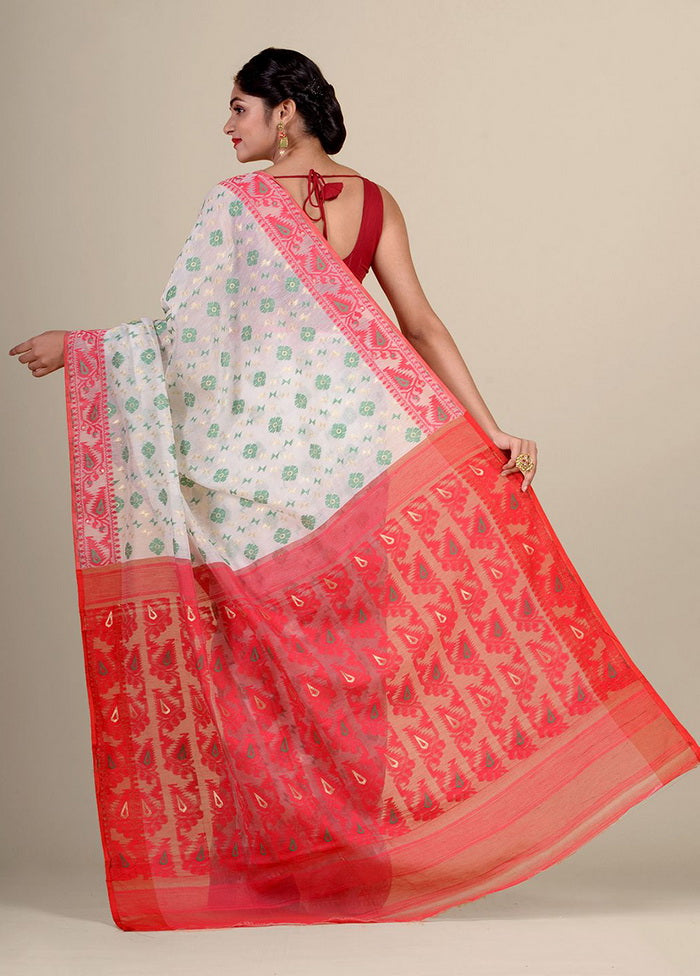 Off White Cotton Handwoven Jamdani Saree Without Blouse Piece - Indian Silk House Agencies