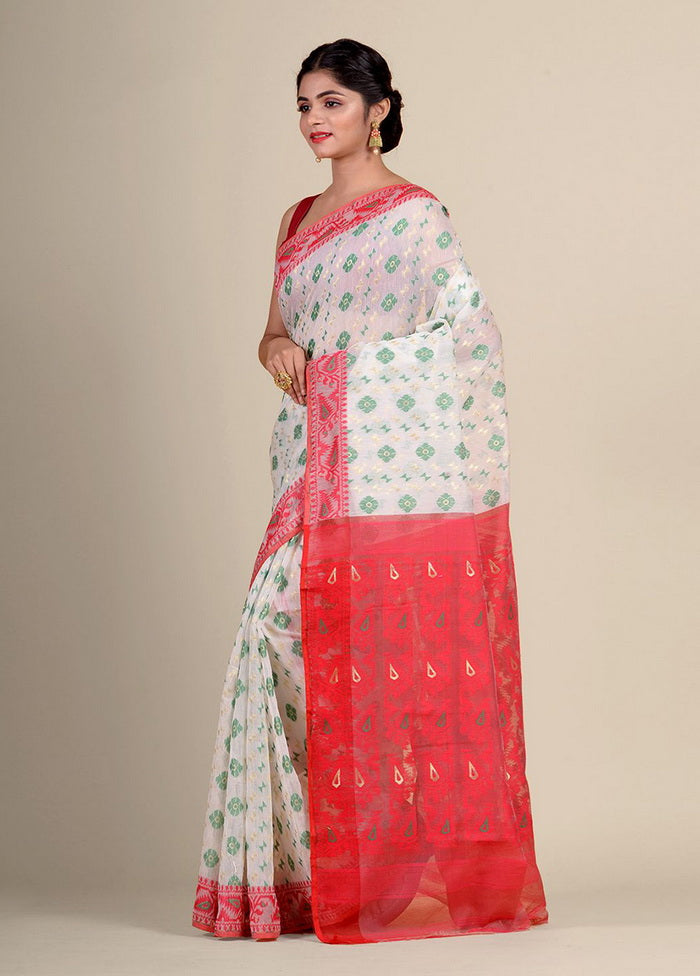 Off White Cotton Handwoven Jamdani Saree Without Blouse Piece - Indian Silk House Agencies