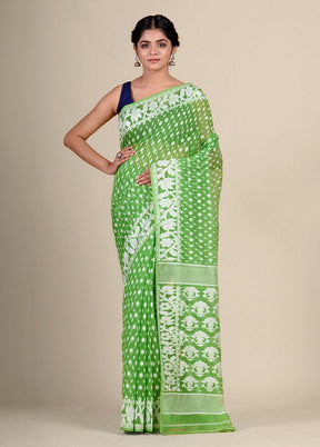 Green Cotton Handwoven Jamdani Saree Without Blouse Piece - Indian Silk House Agencies