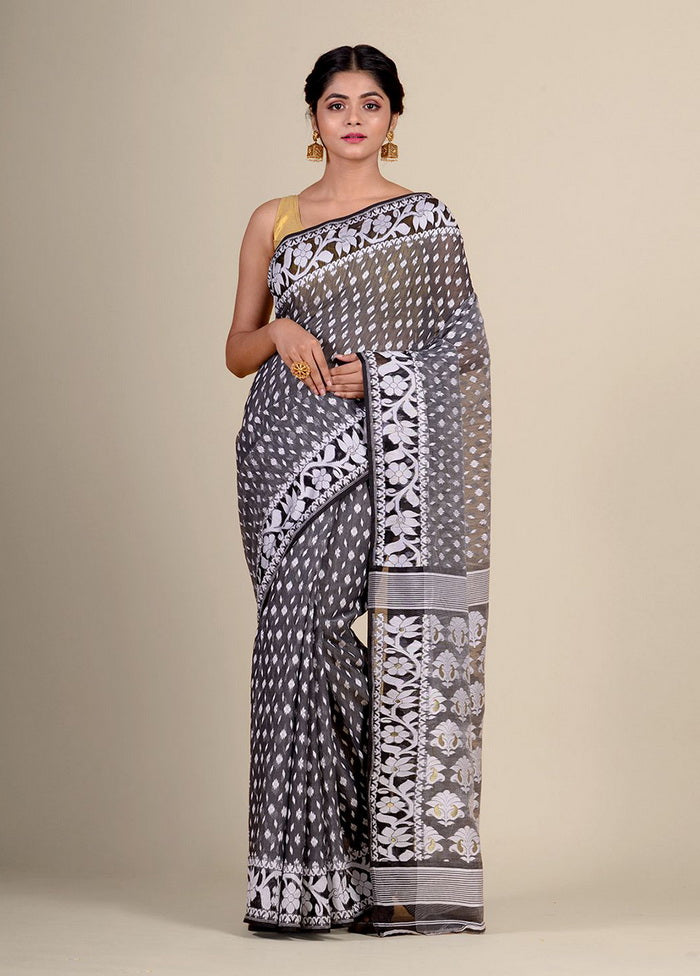 Grey Cotton Handwoven Jamdani Saree Without Blouse Piece - Indian Silk House Agencies