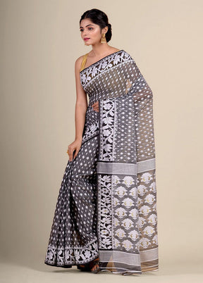 Grey Cotton Handwoven Jamdani Saree Without Blouse Piece - Indian Silk House Agencies