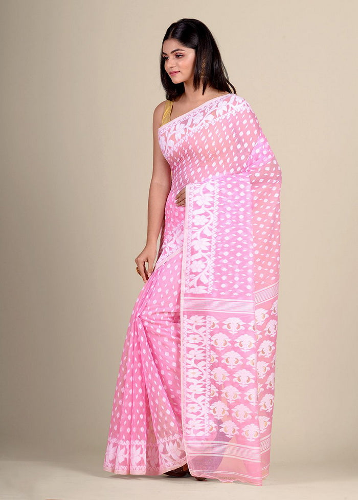 Pink Cotton Handwoven Jamdani Saree Without Blouse Piece - Indian Silk House Agencies