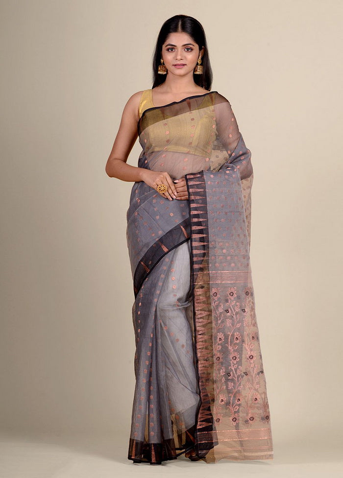 Grey Resham Handwoven Jamdani Saree Without Blouse Piece - Indian Silk House Agencies