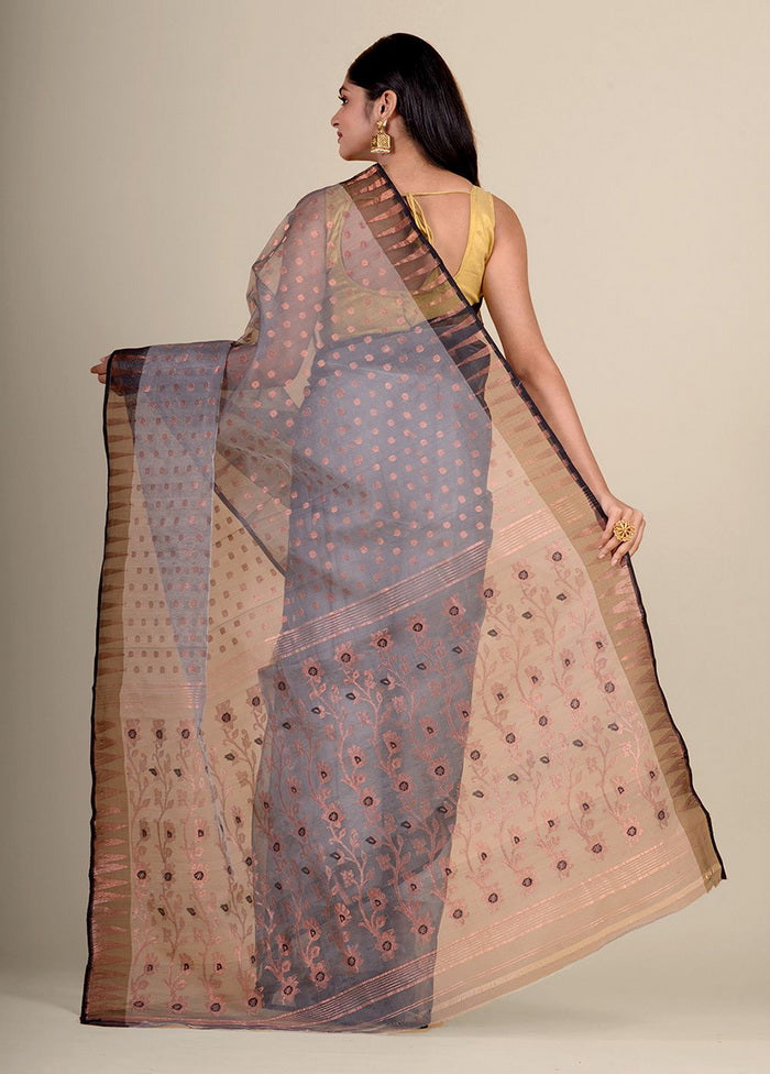 Grey Resham Handwoven Jamdani Saree Without Blouse Piece - Indian Silk House Agencies