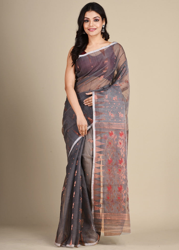 Grey Cotton Handloom Jamadani Saree Without Blouse - Indian Silk House Agencies