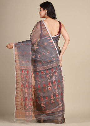 Grey Cotton Handloom Jamadani Saree Without Blouse - Indian Silk House Agencies