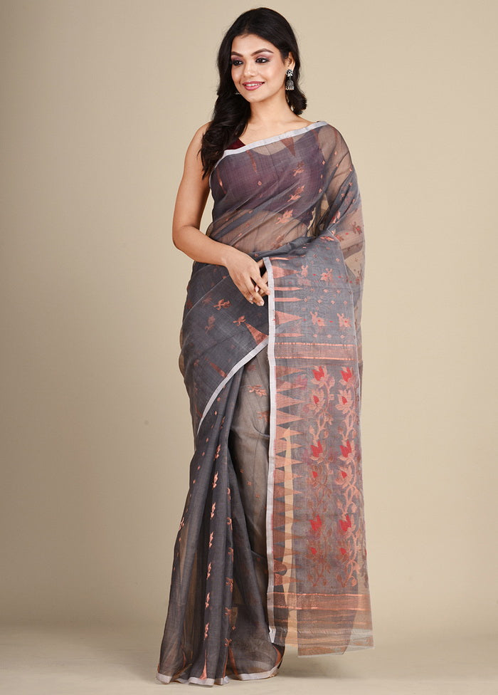 Grey Cotton Handloom Jamadani Saree Without Blouse - Indian Silk House Agencies