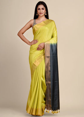 Yellow Viscose Rayon Handloom Saree With Blouse - Indian Silk House Agencies