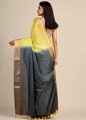 Yellow Viscose Rayon Handloom Saree With Blouse - Indian Silk House Agencies