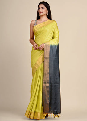 Yellow Viscose Rayon Handloom Saree With Blouse - Indian Silk House Agencies