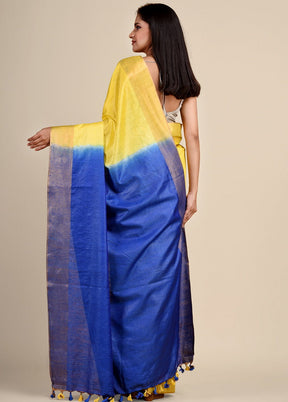 Yellow Viscose Rayon Handloom Saree With Blouse - Indian Silk House Agencies