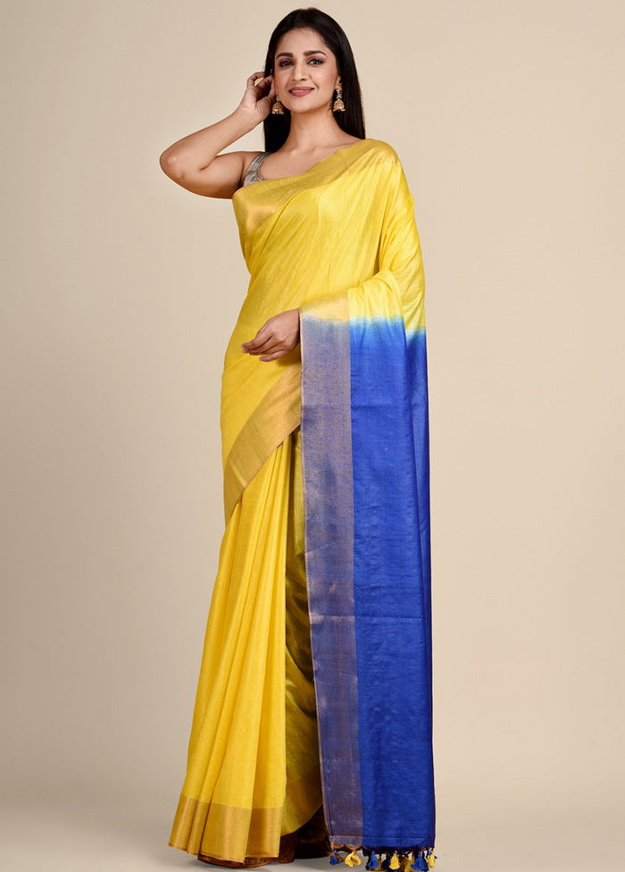 Yellow Viscose Rayon Handloom Saree With Blouse - Indian Silk House Agencies