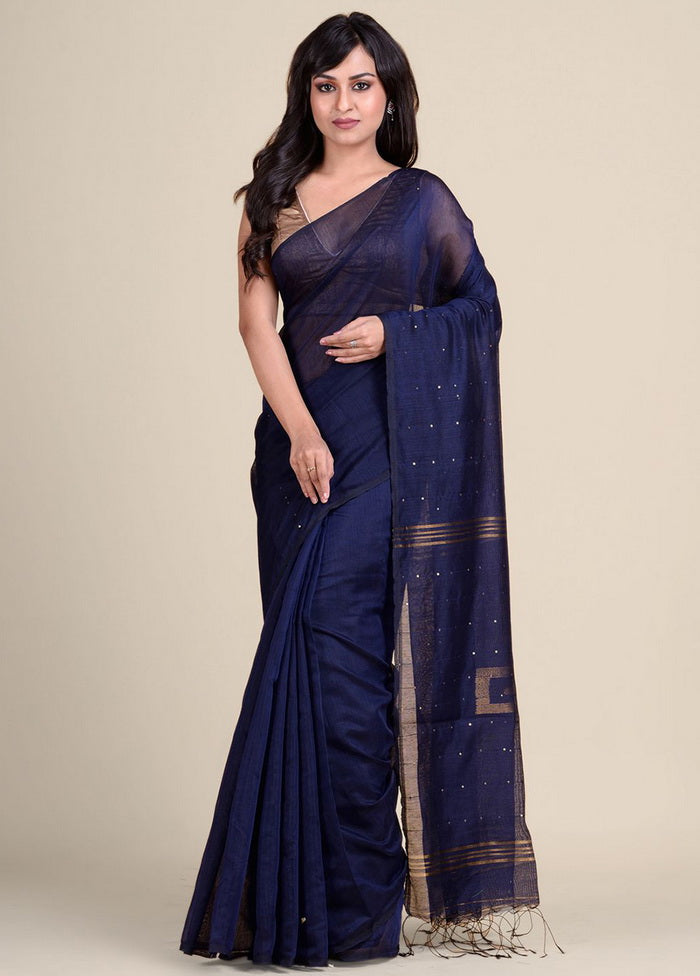 Blue Cotton Handwoven Saree With Blouse - Indian Silk House Agencies