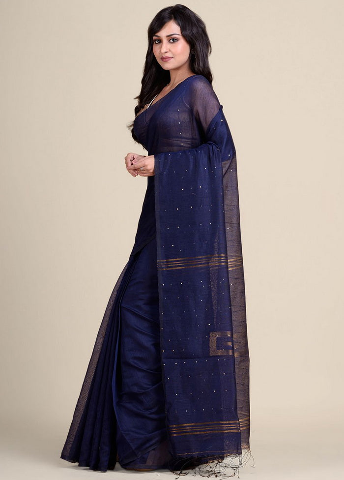 Blue Cotton Handwoven Saree With Blouse - Indian Silk House Agencies