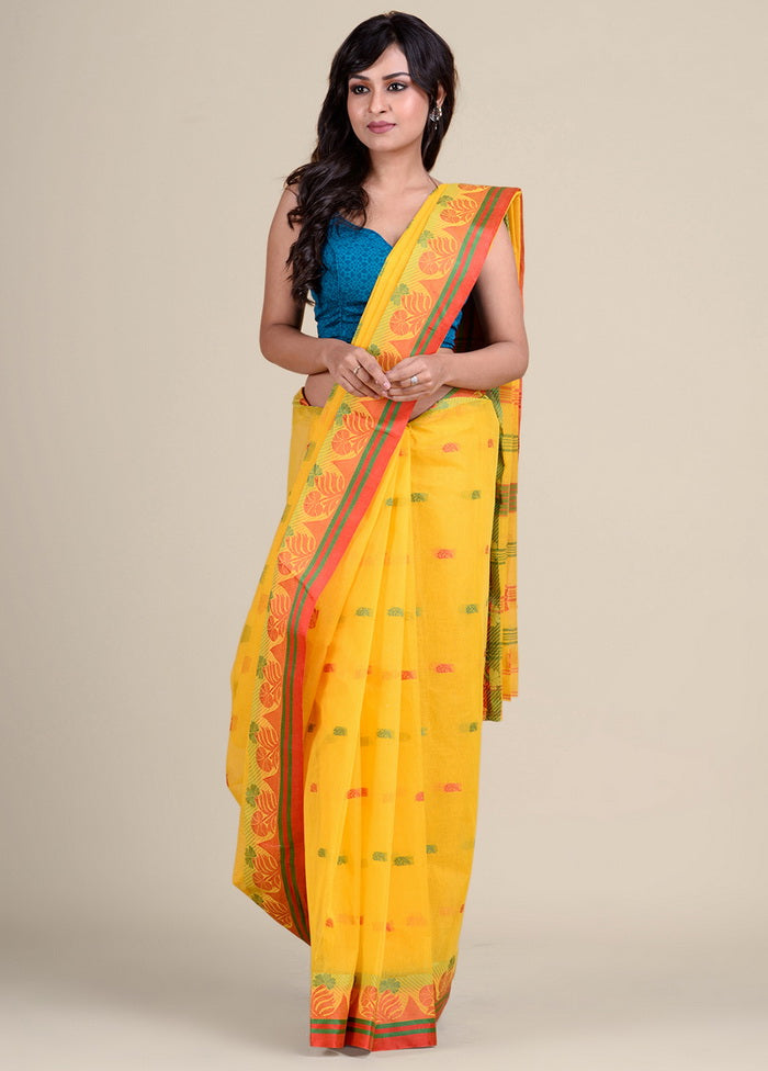 Yellow Tant Jamdani Saree Without Blouse Piece - Indian Silk House Agencies