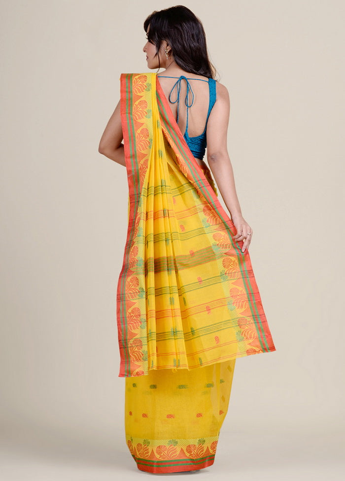 Yellow Tant Jamdani Saree Without Blouse Piece - Indian Silk House Agencies