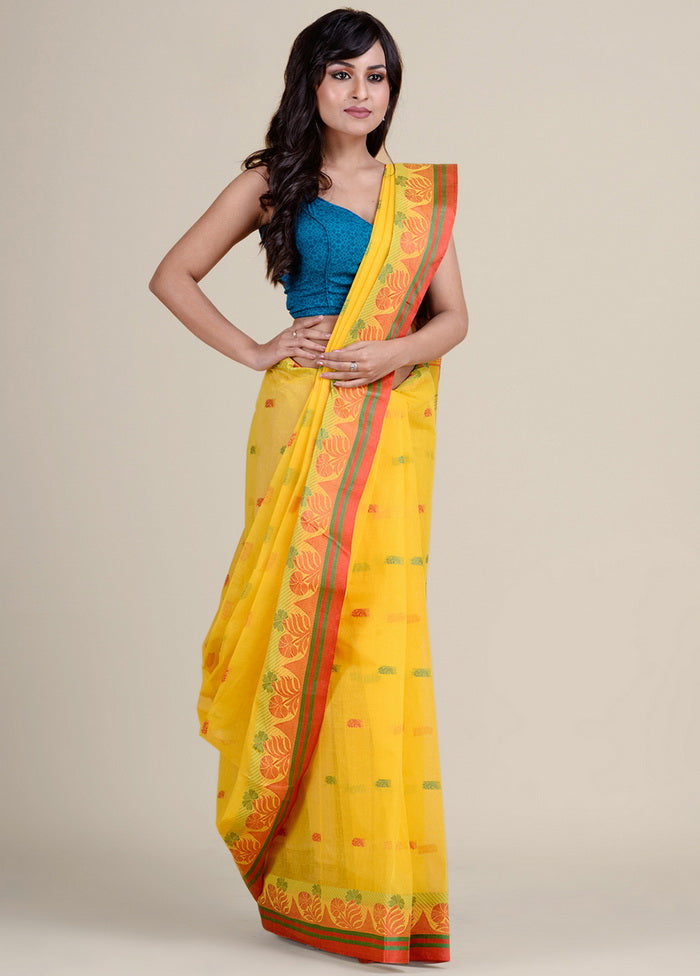 Yellow Tant Jamdani Saree Without Blouse Piece - Indian Silk House Agencies