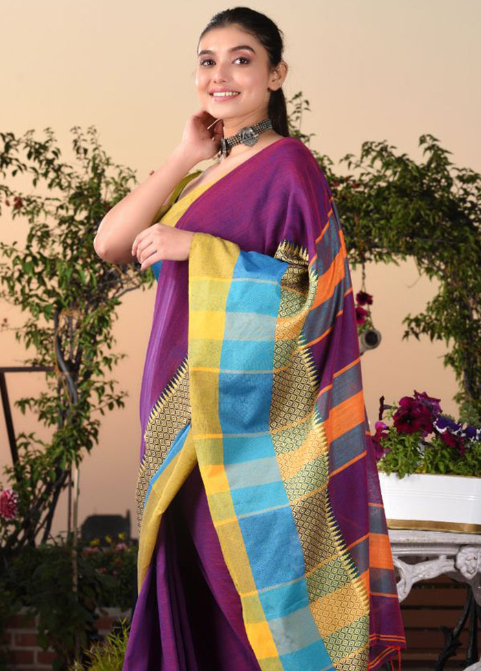 Purple Pure Cotton Temple Design Saree With Blouse - Indian Silk House Agencies