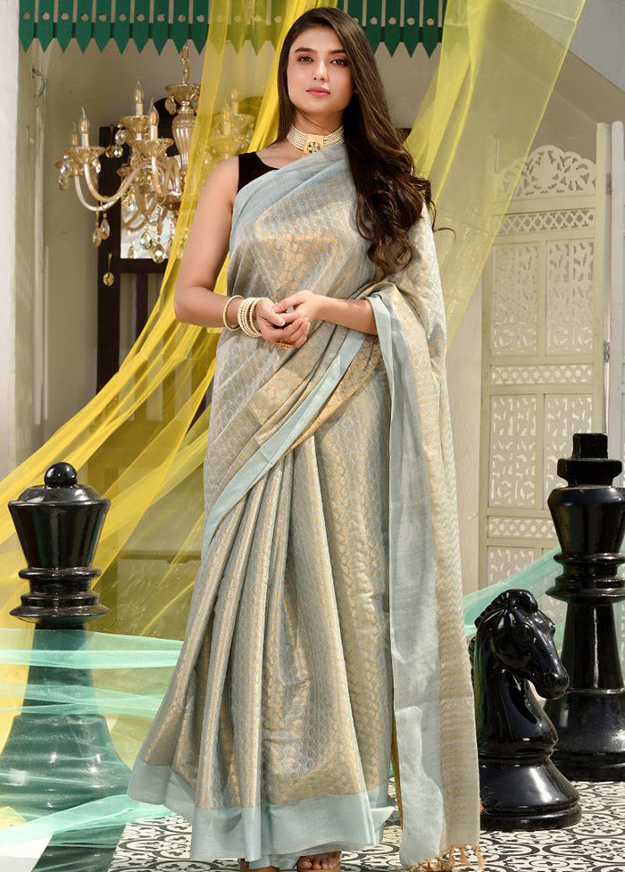 Grey Kora Silk Textured Saree With Blouse - Indian Silk House Agencies