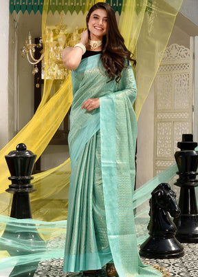 Sky Blue Kora Silk Textured Saree With Blouse - Indian Silk House Agencies