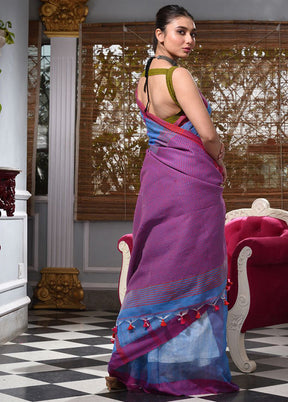 Blue Cotton Textured Saree With Blouse - Indian Silk House Agencies