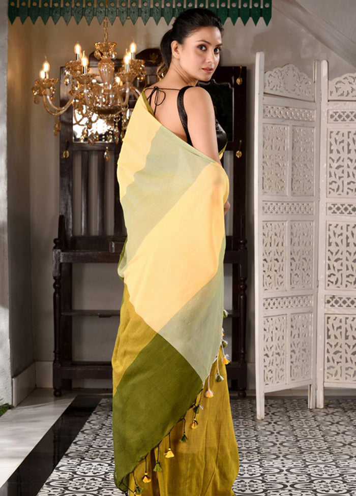 Yellow Pure Cotton Embellished Saree With Blouse - Indian Silk House Agencies