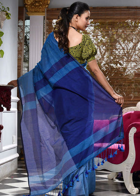 Blue Pure Cotton Textured Saree With Blouse - Indian Silk House Agencies