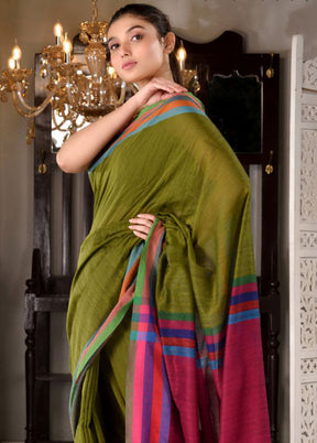 Sap Green Pure Cotton Textured Saree With Blouse - Indian Silk House Agencies