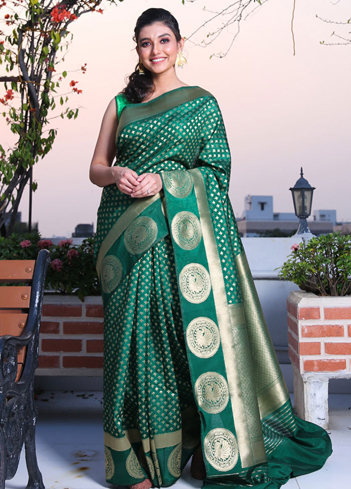 Green Spun Saree With Blouse Piece - Indian Silk House Agencies